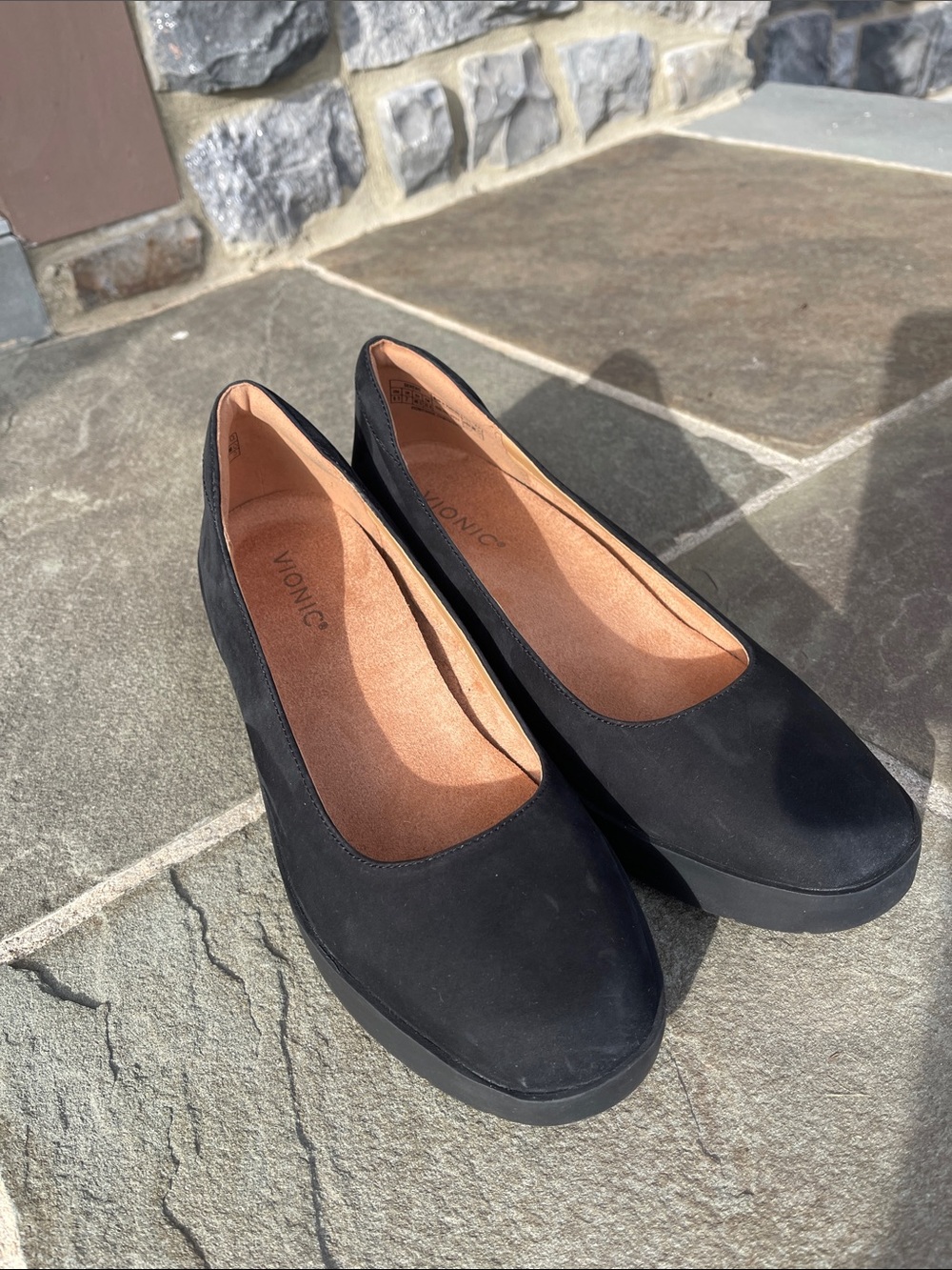 Vionic Black Slip-On Comfort Wedges